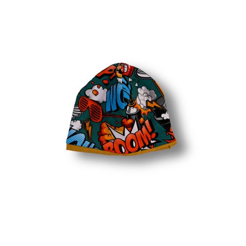 Otroška kapa – BOOM + oker (velikost S)
