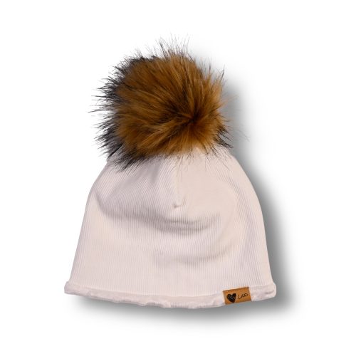 Otroška zimska kapa REBRASTA s cofom - smetana (velikost L)